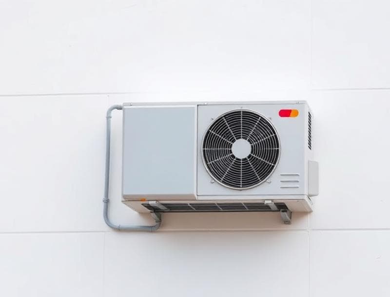 Unidad exterior de aire acondicionado instalada en una pared